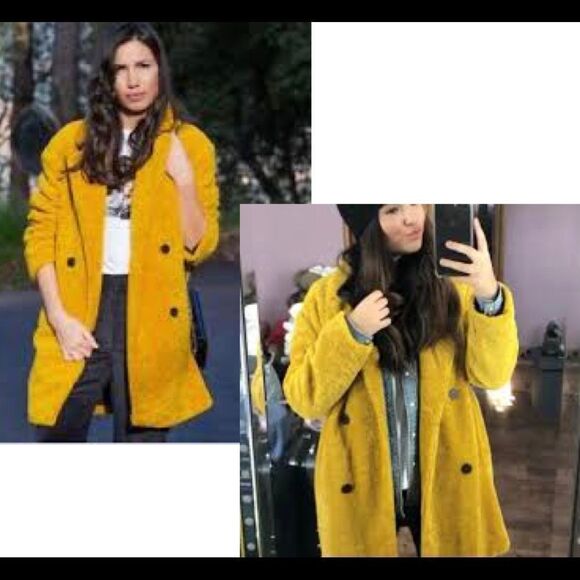𝅺ZARA NWOT mustard yellow oversized teddy coat size extra small - Picture 4 of 15